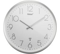 Mebus Horloge murale TinyTime – Radio-pilotée, sans tic-tac, Ø 25 cm, cadran blanc, boîtier argenté