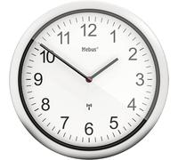 Mebus Horloge Murale Radio-pilotée 26 cm, silencieuse, Cadre argenté, Cadran Blanc, modèle 19809 - Facile à Lire et élégante