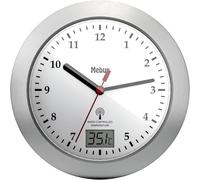 Horloge murale Mebus 41124 radiopiloté(e) 17 cm x 6 cm argent pour salle de bain / pièce humide