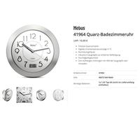 Horloge murale Mebus 41964 à quartz aluminium pour salle de bain / pièce humide