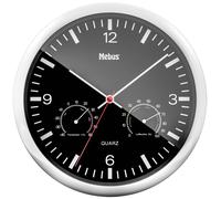 Mebus Horloge murale 56731 à quartz, thermomètre et hygromètre, 25 cm, cadre argent cadran noir