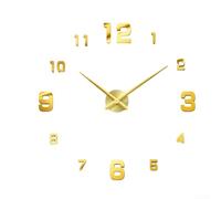Horloge murale moderne 3D avec face en acrylique réfléchissante et chiffres dimensionnels en mousse, conçue pour un fonctionnement silencieux et une intégration murale décorative (doré)
