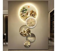 Horloge Murale Moderne 3D avec Horloge, Sculpture Murale décorative avec LED, Lampe décorative Murale Chinoise pour Maison, entrée, Couloir, Chambre (doré, Grand Format)