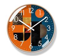 Horloge murale moderne abstraite, 30 cm, horloge à quartz sans tic-tac avec motif géométrique orange, noir et doré, horloge décorative silencieuse pour salon, chambre à coucher, bureau, fonctionne