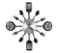 Horloge Murale Moderne avec Cadrans pour fourchettes et cuillères, Mouvement Silencieux, alimentée par Piles, pour Cuisine, Salle à Manger, 40,6 cm (Noir).