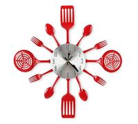 Horloge Murale Moderne avec Cadrans pour fourchettes et cuillères, Mouvement Silencieux, alimentée par Piles, pour Cuisine, Salle à Manger, 40,6 cm (Rouge)