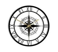 Horloge Murale Moderne Carte de Direction de la Boussole Exclusive Horloge Murale silencieuse Nautique Nautique Vent Rose décorceur Voyageur Design intérieur rétro Horloge de Montre Murale pour Le