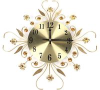 Horloge murale moderne créative en forme de fleur Horloge ronde en métal avec mouvement à quartz Salle de séjour Bureau Couloir Décoration (or)