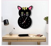 Horloge murale moderne de style simple, mignon dessin animé Kitty modélisation chat horloge murale salon chambre d'enfant horloge murale muette acrylique, 19×29,5 cm