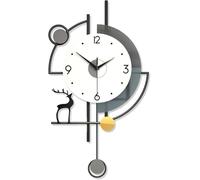 Horloge Murale Moderne Décorative avec Pendule Grand Design Rond Simple pour Salon Café Restaurant Bois Noir et Blanc 35*62cm