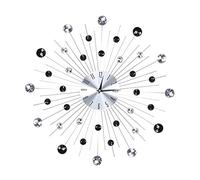Horloge Murale Moderne en Cristal 3D, Horloge Murale Décorative en Métal de Célébration, Horloge de Décoration Murale Métallique Scintillante de Miroir Argenté Idéale(Argent et diamants noirs)