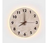 Horloge murale moderne en travertin, design rond minimaliste, applique murale rétroéclairée en pierre, décoration d'intérieur, lumière murale avec pointeurs en noyer for salon, chambre