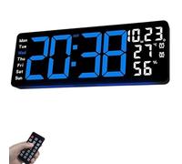 Horloge Murale Moderne Grand écran numérique avec télécommande, température, Heure d'été, variateur d'intensité, décorative, 17,3 Pouces, pour Cuisine, Salon, Bureau, Chambre (Bleu