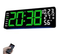Horloge Murale Moderne Grand écran numérique avec télécommande, température, Heure d'été, variateur d'intensité, décorative, 17,3 Pouces, pour Cuisine, Salon, Bureau, Chambre (Vert