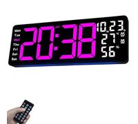 Horloge Murale Moderne Grand écran numérique avec télécommande, température, Heure d'été, variateur d'intensité, 17,3 Pouces, décorative pour Cuisine, Salon, Bureau, Chambre (Rose