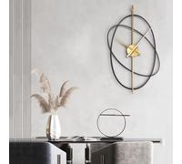 Horloge murale moderne, grande horloge murale avec pointeur en métal, silencieuse, sans tic-tac, pour salon, décoration d'intérieur, chambre à coucher, cuisine, bureau, 41,9 x 70,9 cm (23,6 po), noir