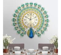 Horloge murale moderne pour salon, 60 cm, grande horloge en forme de paon, horloge silencieuse, horloge créative, décoration artistique élégante, pour salon, porte d'entrée, couloir, bureau, bureau,