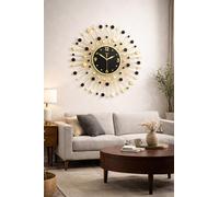 Horloge murale moderne Sunburst - 70 x 70 cm - Grande horloge décorative en métal avec finition noire et dorée - Mouvement à quartz silencieux pour salon, salle à manger, couloir, bureau, décoration