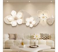 Horloge murale moderne texturée florale avec mouvement silencieux, grande sculpture pour salon, chambre à coucher, bureau à domicile