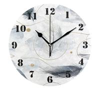 Horloge Murale,Motif de Lignes dorées à Plumes,Grands Chiffres Horloge à Quartz Facile à Lire Pendules Murales pour Déco Chambre 25cm