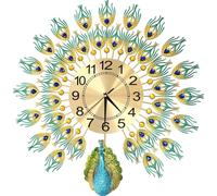 Horloge murale, mouvement silencieux moderne, design élégant en forme de paon, BLEU CIEL