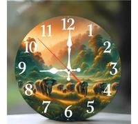 Horloge Murale Nature des éléphants 25cm, Moderne Silencieuse Pendule Murale, Arabes Chiffres Pendules Murales Facile à Lire, horloge murale Ronde pour Décoration de Cuisine Salon Chambre Bureau