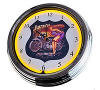 Horloge murale néon américaine classique - Horloge décorative - Style rétro années 50 - Pour salle à manger, cuisine, salon, bureau - Jaune