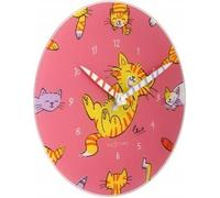 Horloge murale Nextime Tickle My Tummy pour fille, horloge enfant chat, rose Ø30 cm, 8810