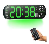Horloge murale numérique, 14" grande horloge numérique avec télécommande - gradateur automatique/réglable, 8 veilleuses de couleur, 24/12 H horloge murale pour salon Bureau salle de classe, vert