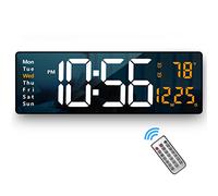 Horloge murale numérique à grand écran, 40,6 cm, horloge numérique LED avec télécommande pour décoration de salon, variateur de luminosité automatique avec date, semaine et température (orange)