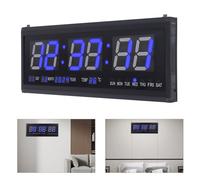 Horloge murale numérique à LED, 48 cm, avec affichage des chiffres, de la température, pour chambre, cuisine, bureau, bleue