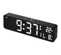 Horloge murale numérique à LED avec double alarme personnalisée et fonction snooze, fournit l'heure, la date et la température pour le bureau, la chambre à coucher (blanc)