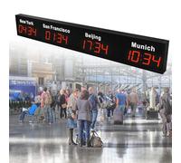 Horloge murale numérique à LED avec fuseaux horaires multiples, 3/4/5 villes, pour entreprises multinationales, hôtels, entreprises, aéroports
