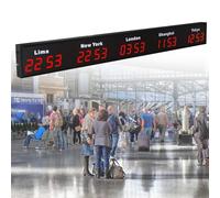Horloge murale numérique à LED avec fuseaux horaires multiples, 3/4/5 villes, pour entreprises multinationales, hôtels, entreprises, aéroports
