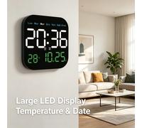 Horloge murale numérique à LED avec télécommande, double alimentation, moniteur de température, calendrier italien, 2 modes d'alarme W5631