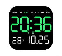 Horloge murale numérique avancée avec télécommande pour un accès pratique à l'heure, la température et la date (vert)