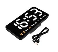 Horloge murale numérique avec affichage de la température LED Réveil rectangulaire Année Mois Jour Format Trois niveaux de luminosité Format 12/24 heures Montage mural de bureau Double alimentation