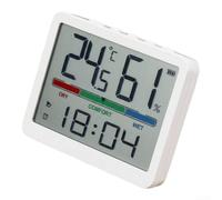 Horloge murale numérique avec affichage de l'heure, de la température et de l'humidité, appareil d'alarme portable pour contrôle de la température intérieure, petite unité en plastique (blanc)