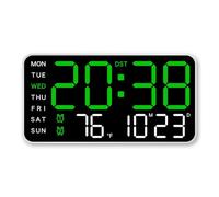 Horloge murale numérique avec affichage LED de la température et du calendrier, alarme à activation vocale, réglage de la luminosité à 5 niveaux, USB ou pile AAA pour salon (A)