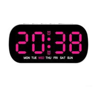 Horloge murale numérique, avec affichage LED, fonction date, température, horloge de bureau électronique alimentée par piles, mode économie d'énergie, horloge de chevet (rose rouge)