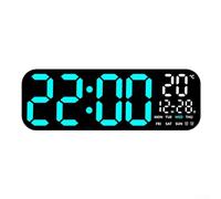 Horloge murale numérique avec affichage LED, jour de la semaine, 2 alarmes et télécommande pour salon, chambre, bureau et cuisine (bleu)