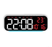 Horloge murale numérique avec alarme, affichage LED incluant l'heure, la date, le jour et la température, luminosité réglable pour s'adapter à n'importe quel environnement de maison ou de bureau (G)