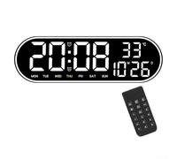 Horloge murale numérique avec alarme et télécommande, grand écran de 38,1 cm, affiche l'heure, la date, la température, pratique pour la maison ou le bureau (blanc)