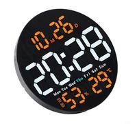 Horloge murale numérique avec alarme, température et humidité, date, jour, minuteur, réglage de la luminosité pour espaces de vie (orange)