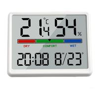 Horloge murale numérique avec grand écran LCD - Heure, date, température et humidité - Fonctionne sur piles, utilisation murale et