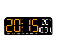 Horloge murale numérique avec grand écran LED 24 x 9 cm, double alarme, compte à rebours, température, date et jour de la semaine, luminosité automatique, alimentation enfichable avec batterie de