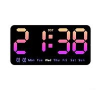 Horloge murale numérique avec grand écran LED, affichage de la semaine, de la date et de l'heure, luminosité réglable à trois niveaux, double format de l'heure avec options de 12 et 24 heures (colorée
