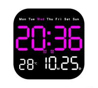 Horloge murale numérique avec télécommande, affiche simultanément la température, l'heure, la date et le jour de la semaine pour la maison ou l'espace de travail (magenta)