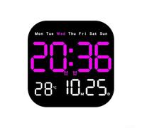Horloge murale numérique avec télécommande, réveil LED affichant la température, la date, le jour, compte à rebours de 99 minutes, 10 niveaux de luminosité, support de bureau ou mural pour la maison