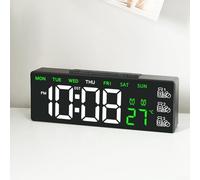 Horloge murale numérique avec télécommande, variateur automatique, affichage date/jour/grande lisibilité LED pour personnes âgées - Plastique ABS 18,3 x 6,7 cm Bleu (F)